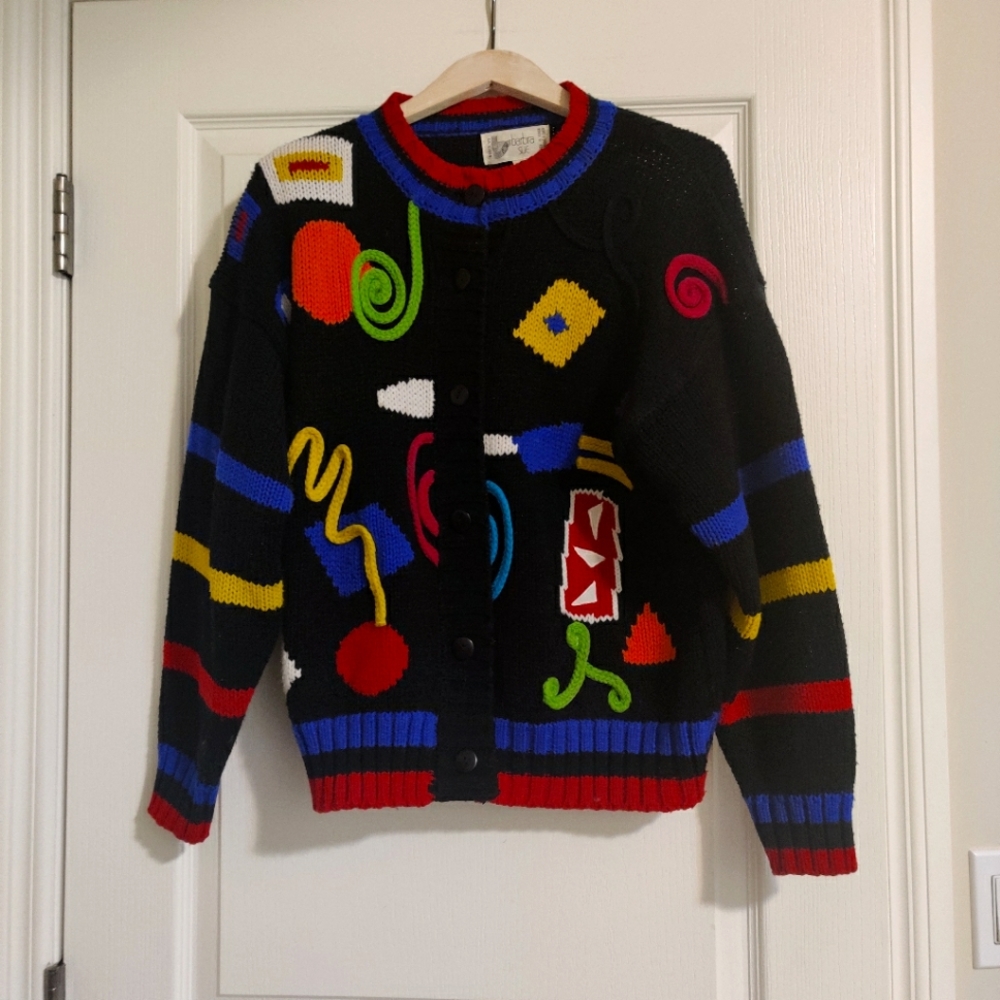 Vintage Abstract Doodle Cardigan, Size M